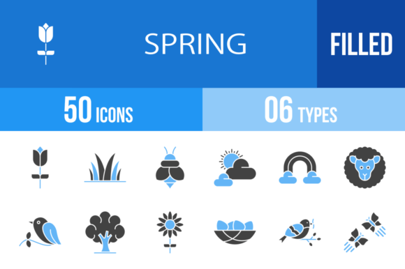 50 Spring Blue & Black Icons: A Versatile Design Asset