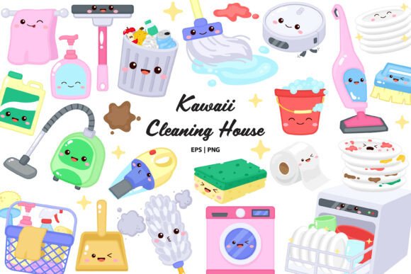 Adorable Design Assets: The Power of Cute House Cleaning Tools Clipart