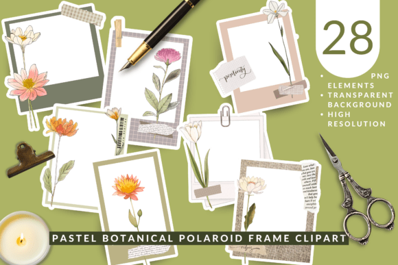 Elevate Your Projects with Pastel Botanical Polaroid Frame Clipart