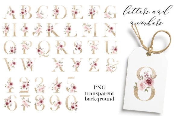 Gold Letters, Numbers. Floral Alphabet: A Creative Asset