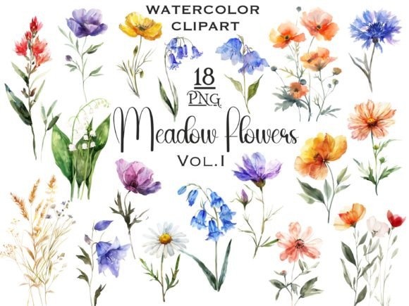 Meadow Wildflowers Watercolor Clipart V1: Summer Charm for Your Designs