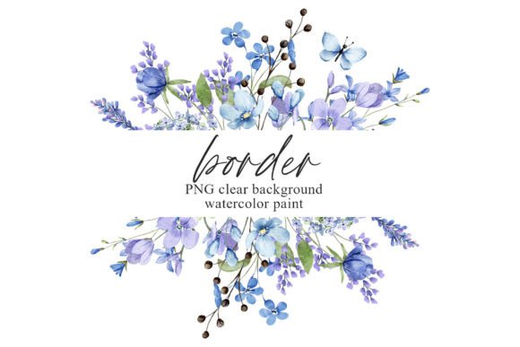 Watercolor Blue Flower Frame Border, PNG for Elegant Designs