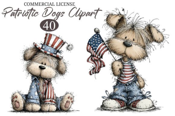 Whimsical Patriotic Dogs Clipart: 40 Designs for Your Projects